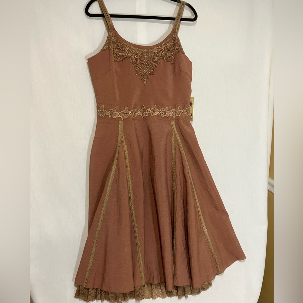 Vasna Desire Dress  Size XL Brown Boho Beaded Lace